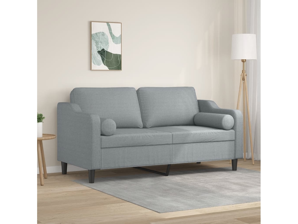 Sofá De 2 Plazas Con Cojines Tela Gris Claro 140 Cm