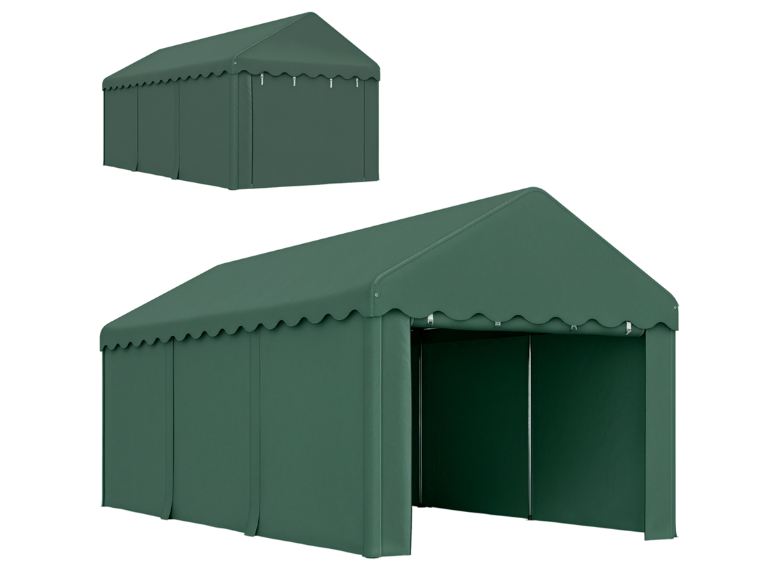 Garaje Exterior De 6x3 M Con Puertas Laterales Verdes Con Cremallera.