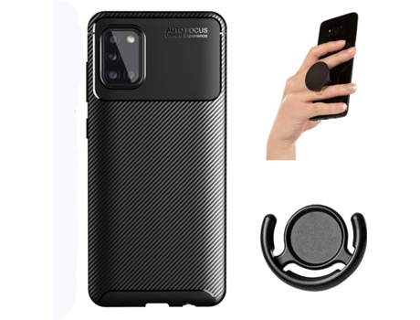 Carcasa, Popsocket y Soporte Samsung A31 Rugged Carbon Negro