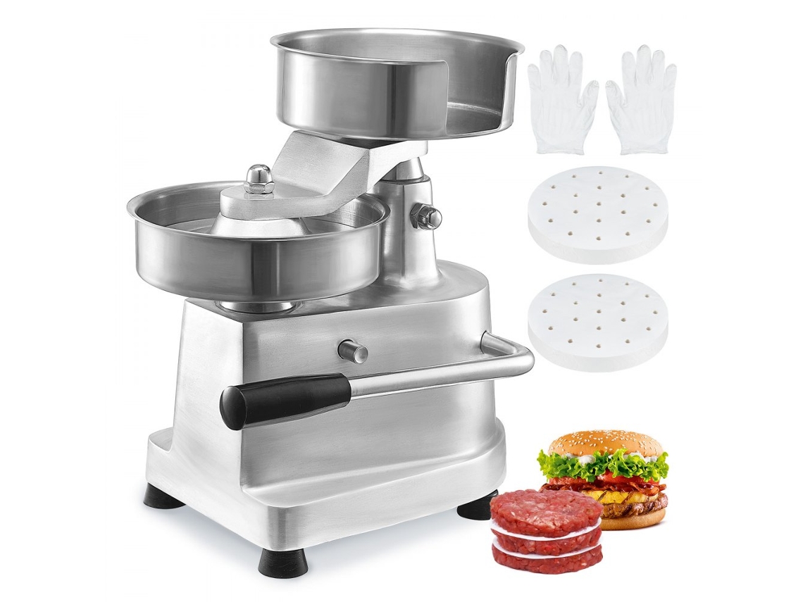 Prensa y máquina para hacer hamburguesas profesional de acero inoxidable Tekmaquinas de 150 mm
