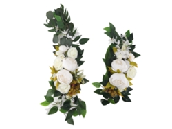 Arco de boda con telas y flores artificiales, paneles de bienvenida multifuncionales para bodas, decoración floral blanca.