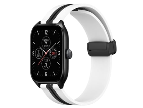 Correa de reloj inteligente para Amazfit GTS 4, correa de silicona de 20 mm con cierre magnético plegable (blanco + negro)