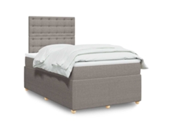 Cama Box Spring Con Colchón Tela Gris Taupe 120x200 Cm