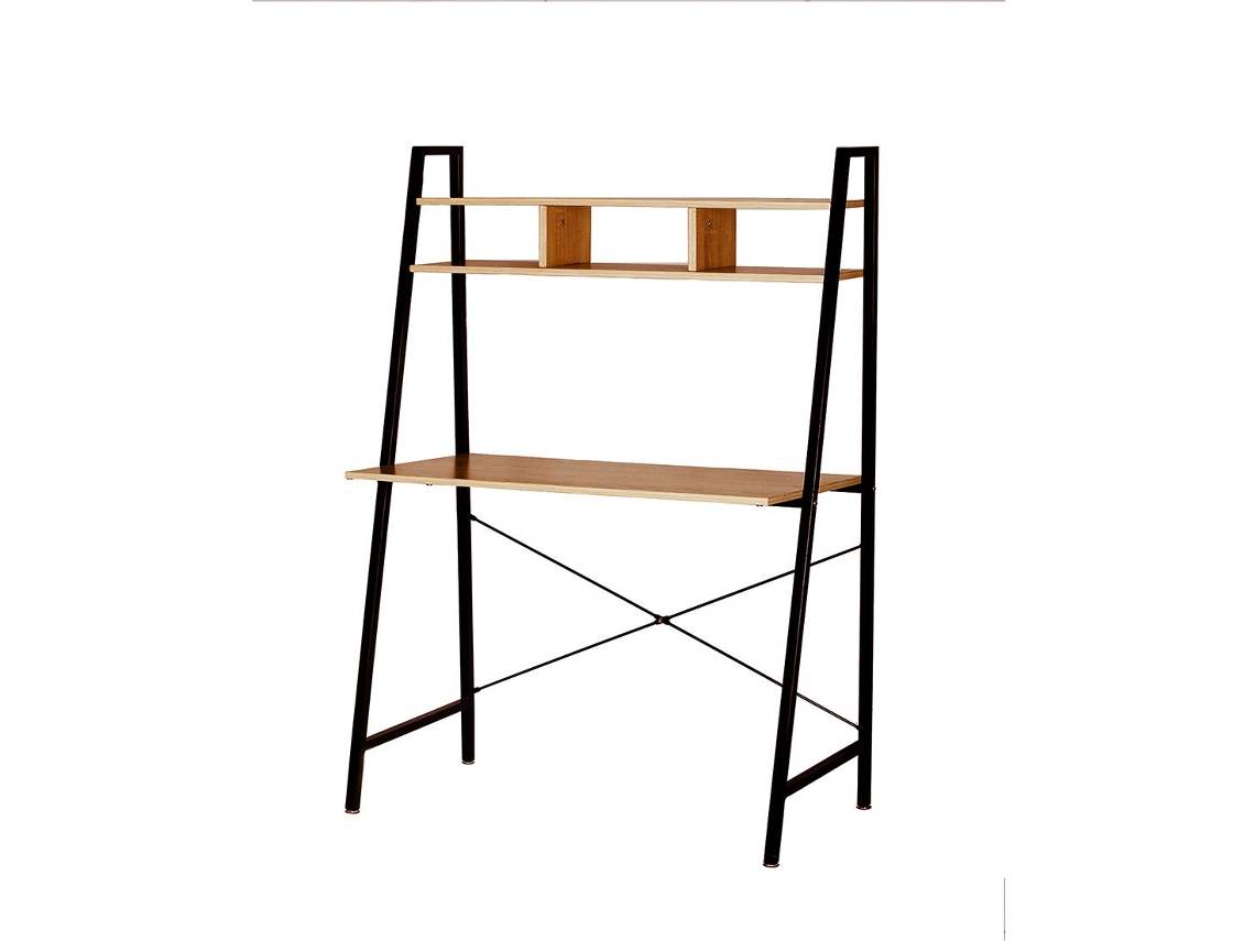 Mesa industrial Navas con estante, negra, 143 x 83 cm
