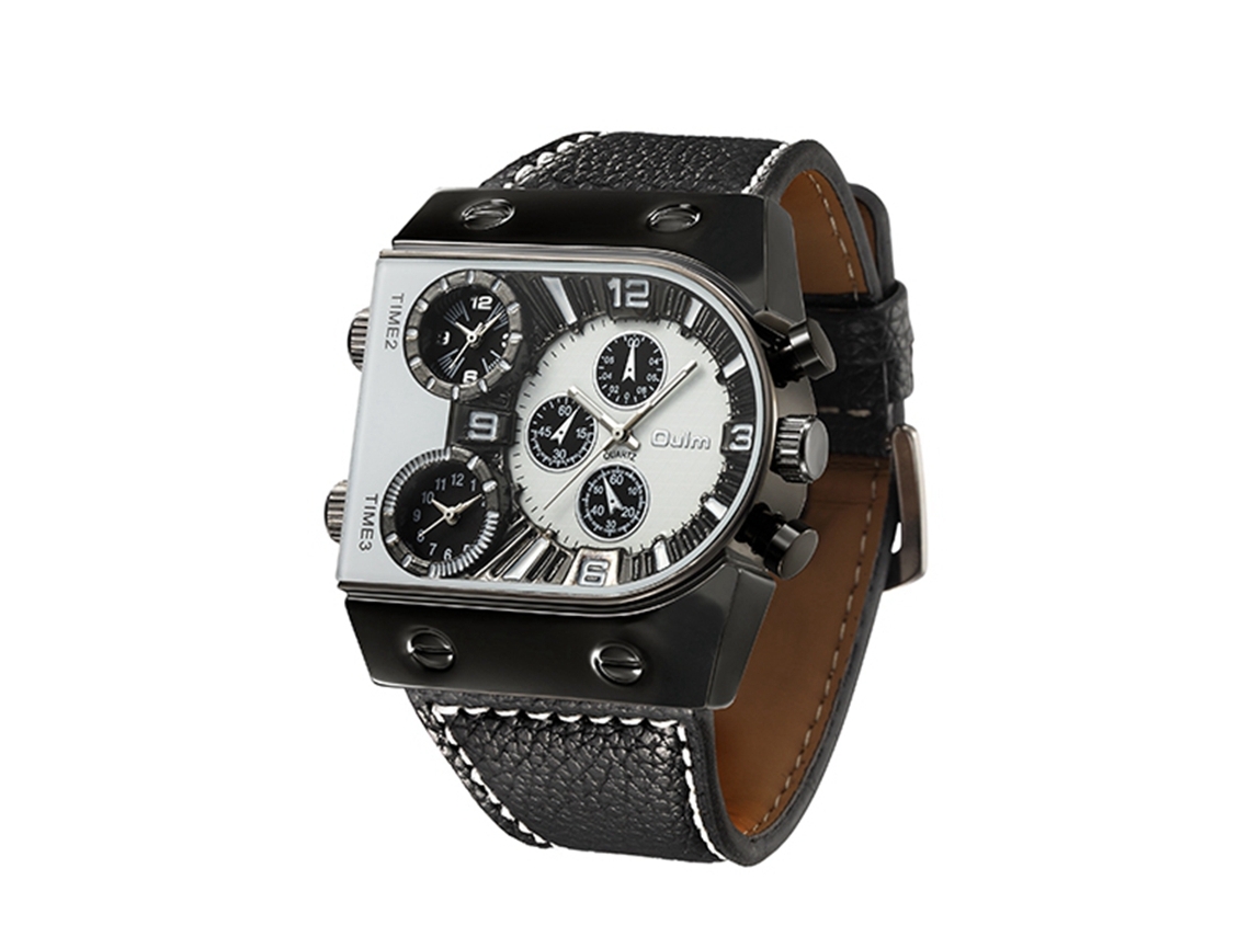 Reloj De Pulsera Hombre Oulm Sport Con Zonas Horarias Múltiples De Cuarzo Impermeable (blanco)