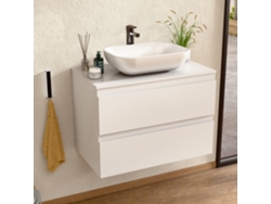 Mueble de lavabo con lavabo de cerámica, mueble montado con 2 cajones, 80 x 55 x 46 cm, mueble y encimera en color blanco de Bellobath.