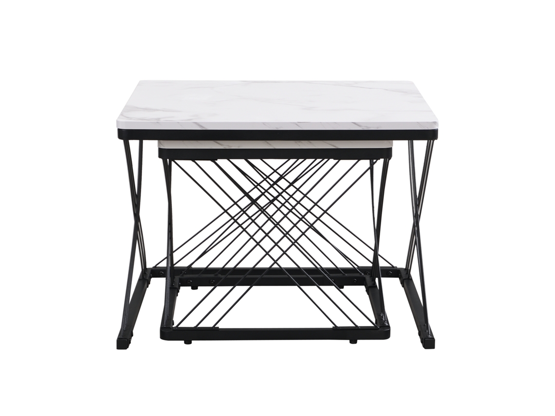Juego de 2 mesas auxiliares con tablero de mármol blanco y negro Mobrio