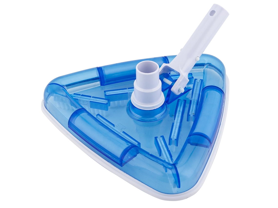 Cabezal de aspiración para piscinas, 1 unidad, conexión giratoria, triangular transparente con contrapeso, compatible con mangueras de 1,25'' y 1,5''.