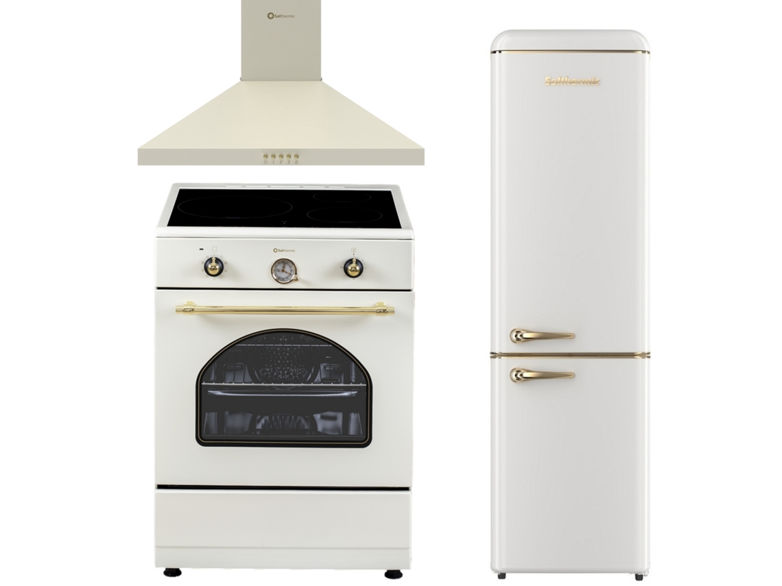 Pack Combo Cocina Solthermic® 60x60 Vti60 Crema Campana Inducción 60 Crema Frigorífico Combi Retro 1.88 Fcr188c Crema