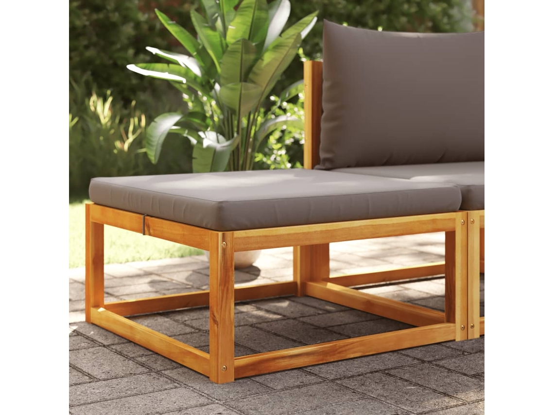 Reposapiés de jardín con cojín de madera maciza de acacia Wsd85131