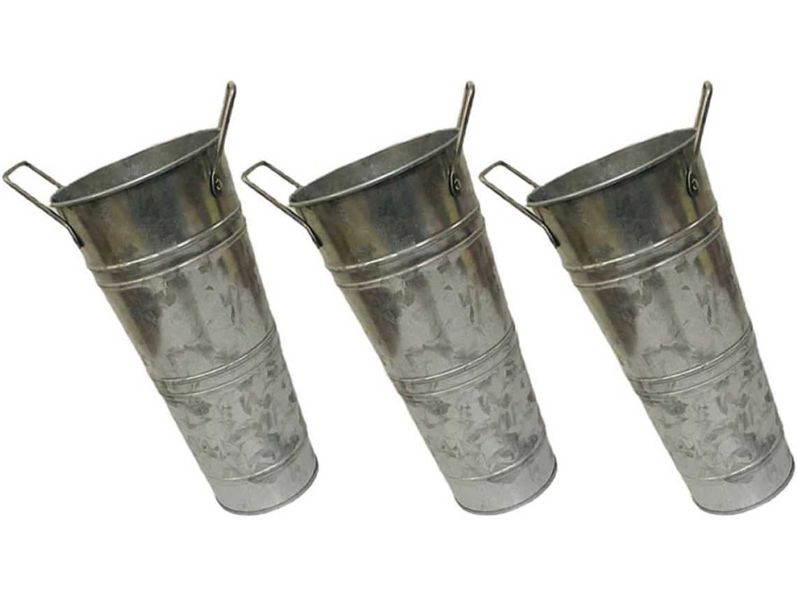 Juego De 3 Macetas Retro De Hierro Galvanizado Sin Desconchones, Macetas Multifuncionales De 3 Litros.
