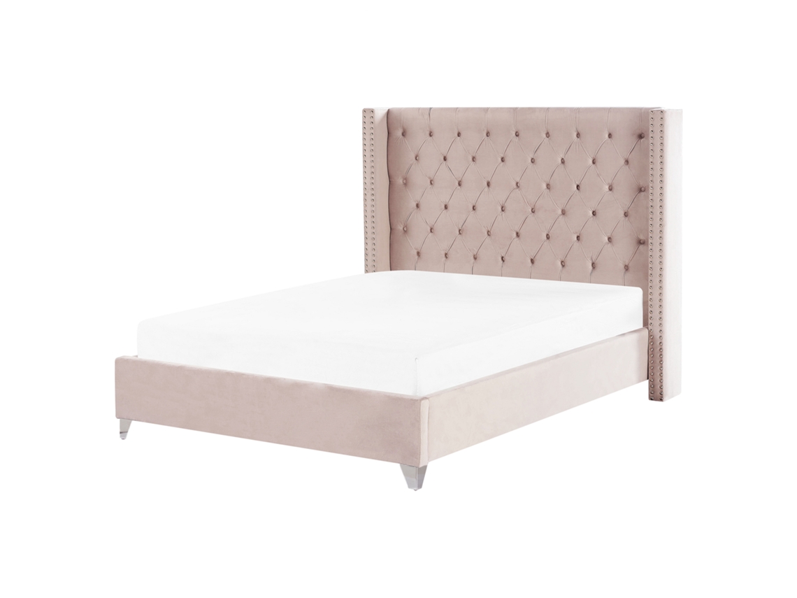 Cama con somier BELIANI Lubbon de Terciopelo Rosa 189x215x142