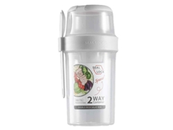 JILLIOPER Recipiente portátil para ensaladas, vaso mezclador con múltiples compartimentos y cuchara, separación de ingredientes húmedos y secos para conservar l