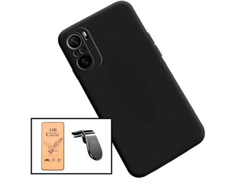 Kit Cristal Templado CeramicGlass Full Cover, Funda Silicona Liquida y Soporte Magnético L Safe Driving Coche Xiaomi Redmi Note 10s PHONECARE Negro