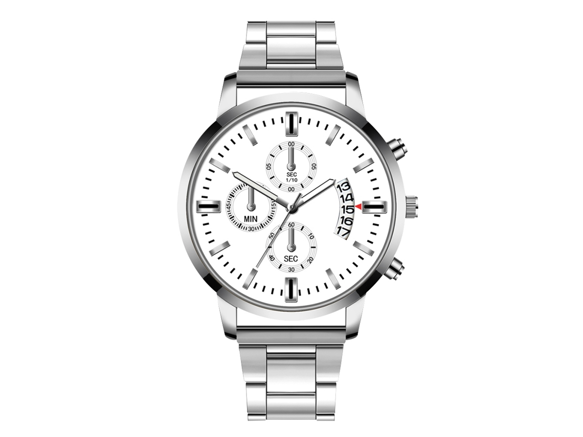 Reloj De Pulsera De Cuarzo Para Hombre Con Calendario, Esfera Redonda, Brazalete De Acero, Color Blanco Plateado.