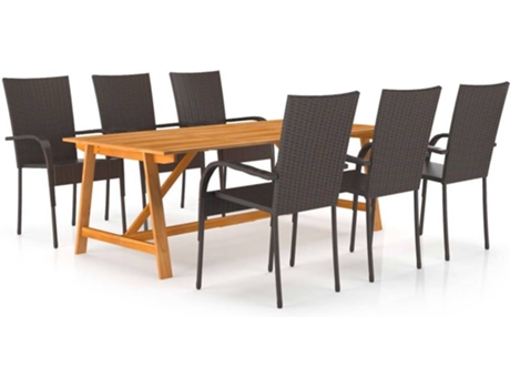 Conjunto 7 de comedor para jardín VIDAXL marrón