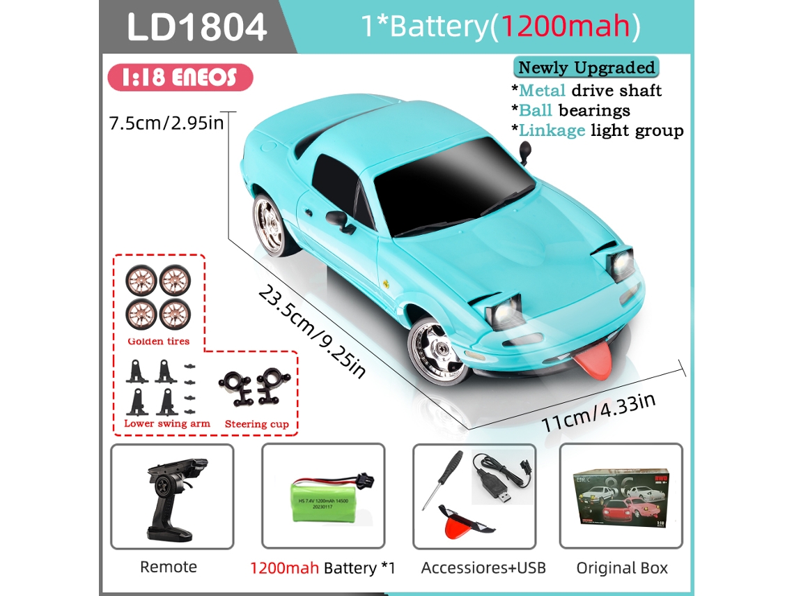 Coche de drift RC 1/18 estilo Mazda MX5, tracción a las 2 ruedas, 2.4G, giroscopio ESP, faros LED funcionales, modelo realista para niños. Aeuzwr