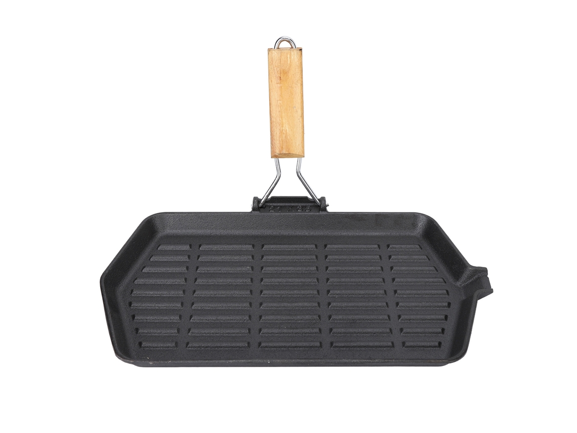 Sartén Plegable Antiadherente De Hierro Fundido Con Mango De Madera Para Asar Y Freír Filetes.
