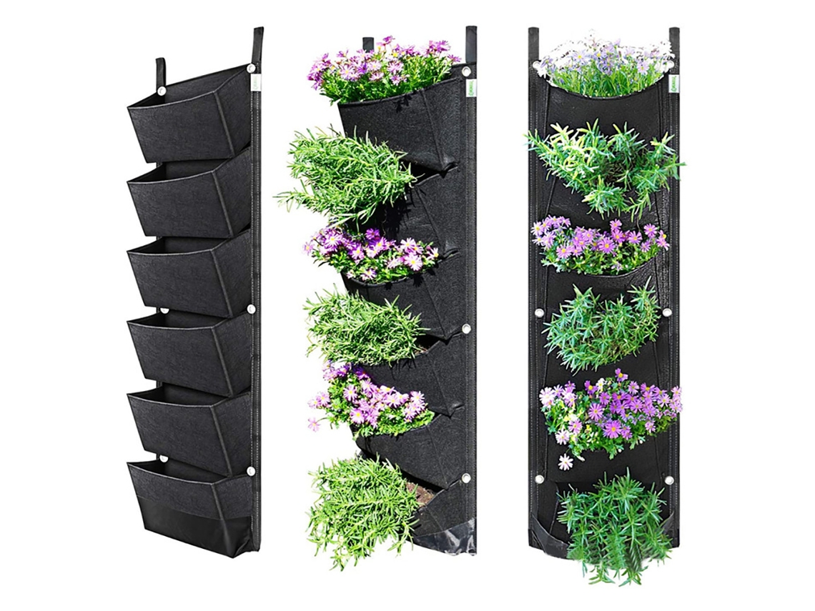 Bolsa De Cultivo Vertical Para Pared Con 6 Bolsillos, Fabricada En Fieltro Ecológico, Ideal Para Jardines Exteriores.