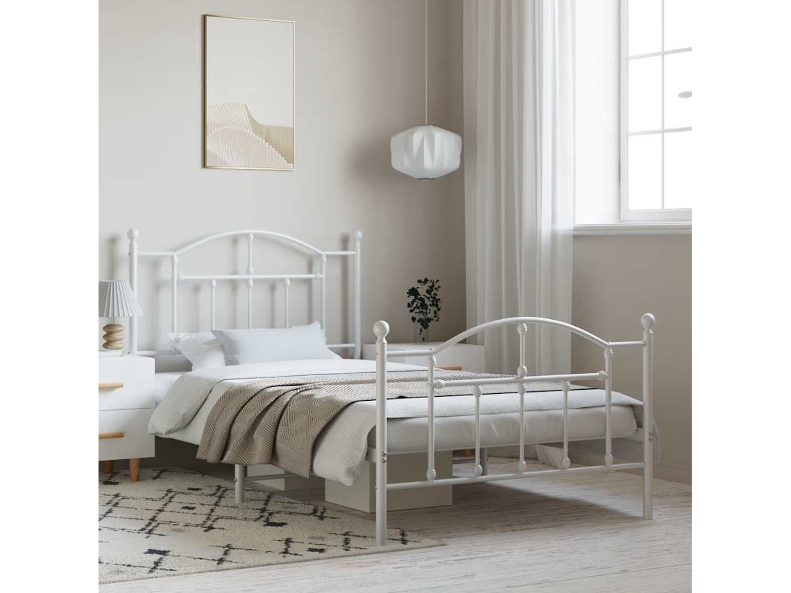 Estructura Cama Sin Colchón Con Estribo Metal Blanco 100x190 Cm