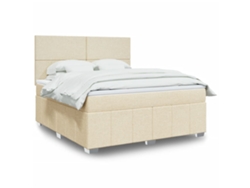 Cama Box Spring Con Colchón Tela Color Crema 180x200 Cm