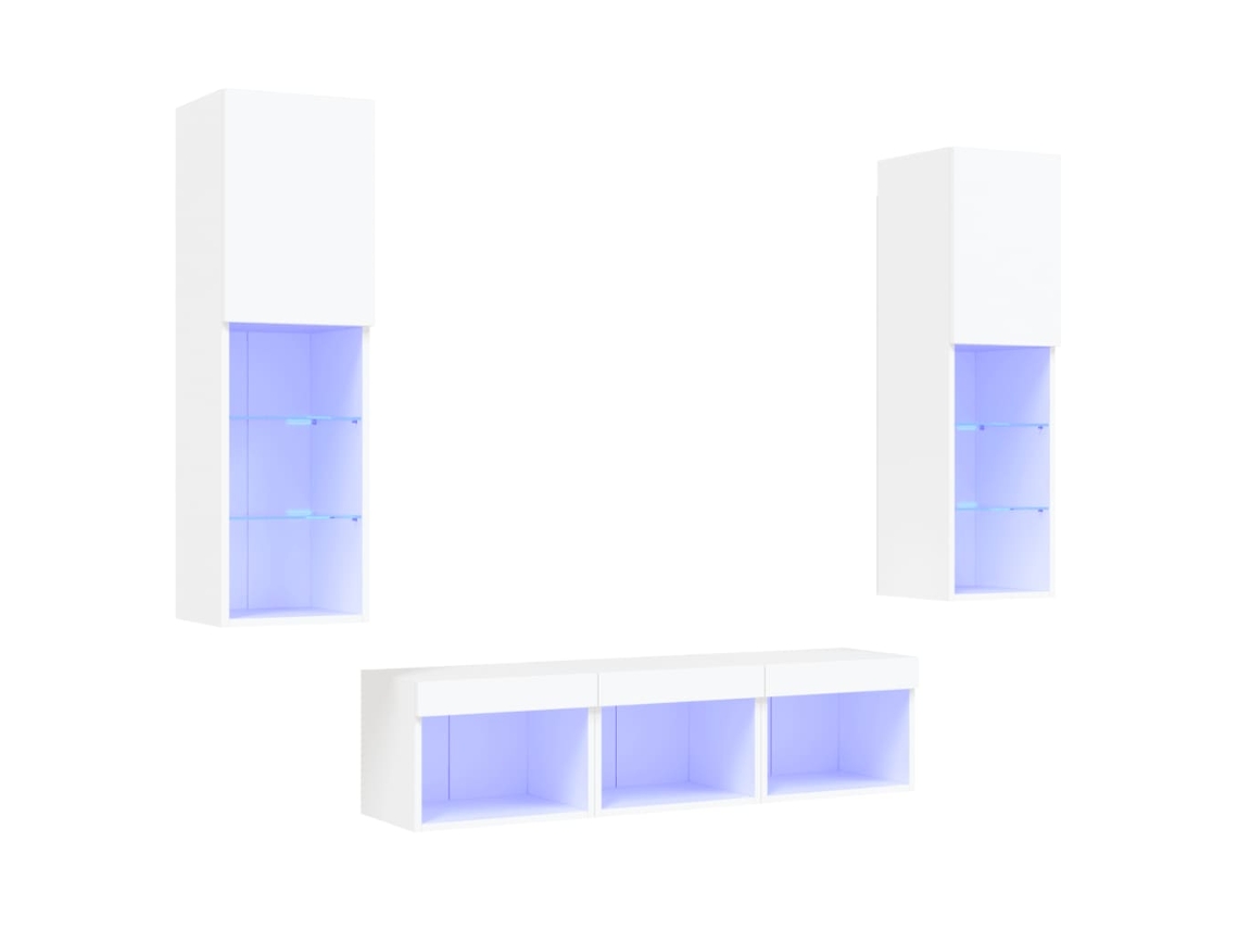 Mueble de TV de pared con iluminación LED, fabricado en madera blanca, MAISON EXCLUSIVE