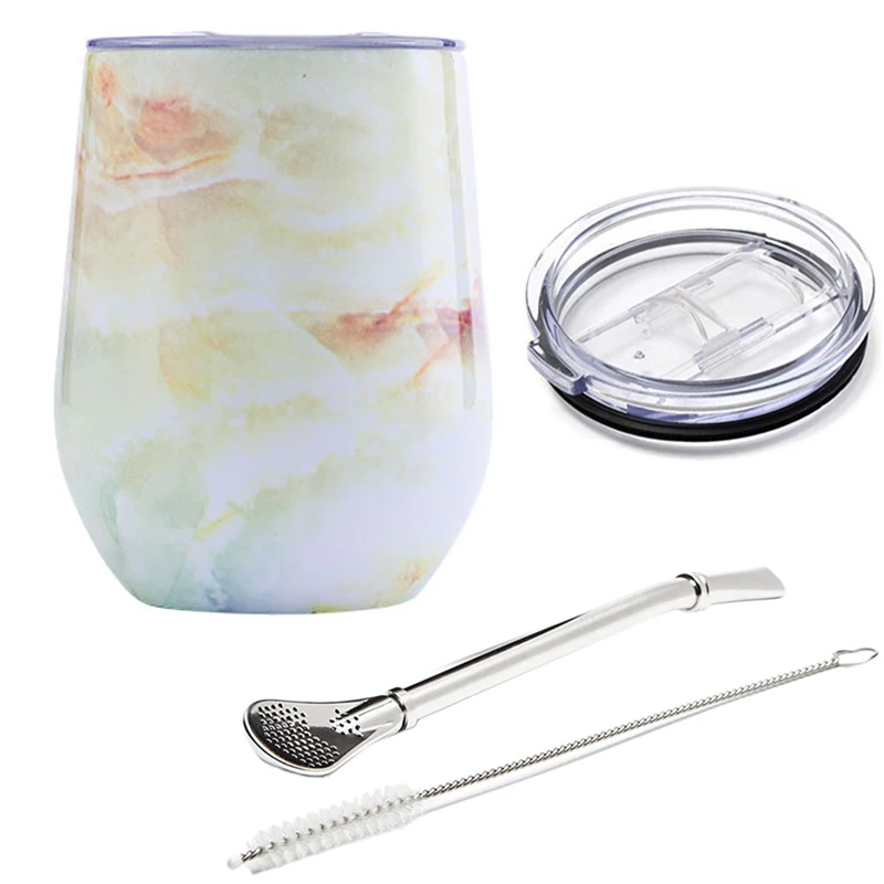 Taza De Té Mate, Taza Isotérmica De Acero Inoxidable Con Tapa Deslizante Y Pajita, 355 Ml (12 Oz).