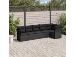 Conjunto de sofá de jardín de 6 piezas con cojines, mimbre sintético negro, DKD Home Decor