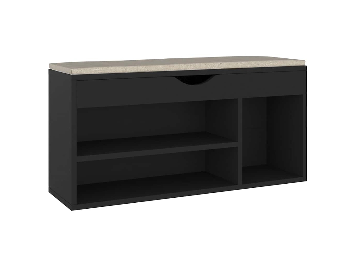 Maison Exclusive - Zapatero Con Cojín Madera Ingeniería Negro 104x30x49 Cm