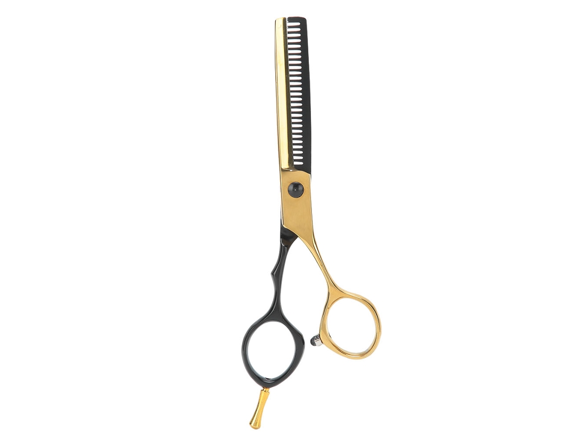 Tesoura de cabeleireiro profissional 2026 para corte e aparar cabelo, tesoura de desbaste em aço inoxidável, dourada e preta, 14 cm (5,5 polegadas).