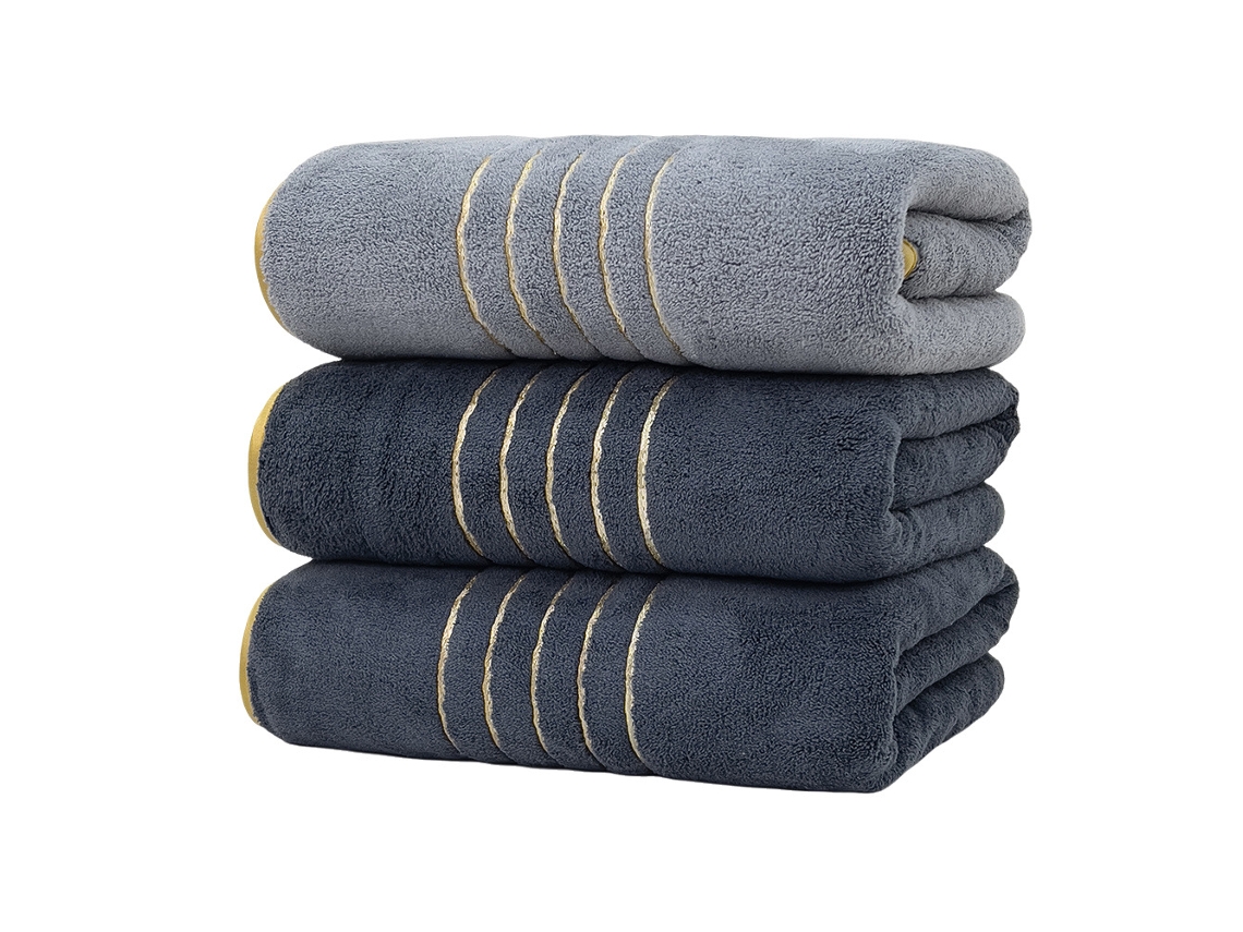 Toallas De Baño De Forro Polar Coral, Paquete De 3, Tamaño 90*170 Cm, Suaves Y Absorbentes (negro, Gris) Czhhmart
