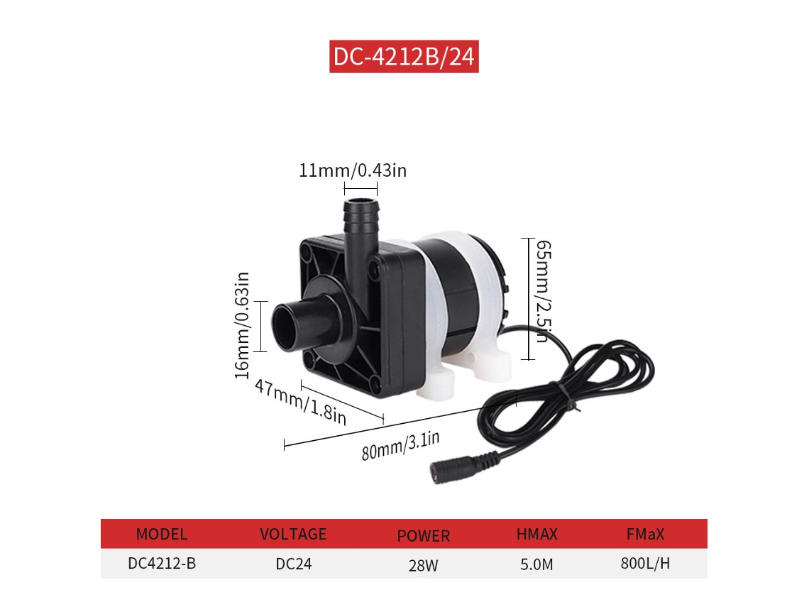 Bomba sumergible CC sin escobillas de 24 V, 28 W y 800 l/h para fuentes, acuarios y peceras, chrui