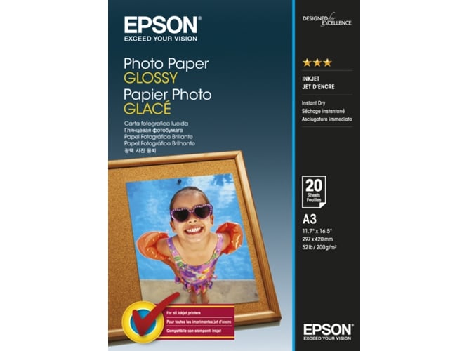 Papel Fotográfico Satinado EPSON C13S042536 A3 200 gramos/m² — A3 | 20 Hojas