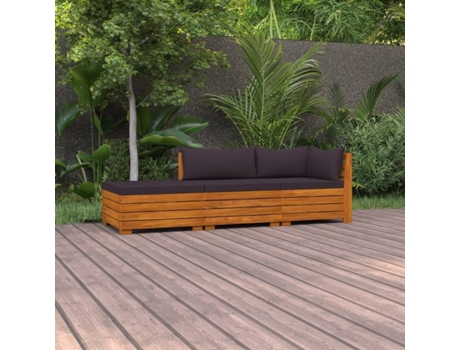 Conjunto 3 Muebles de jardín VIDAXL con cojines madera maciza de acacia