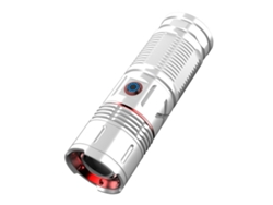 Linterna telescópica recargable con zoom y láser blanco tipo C con función Power Bank (plateada)