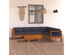 Conjunto 7 Peças Lounge De Jardim C/ Almofadões Cinza Escuro Acacia Dkd Home Decor