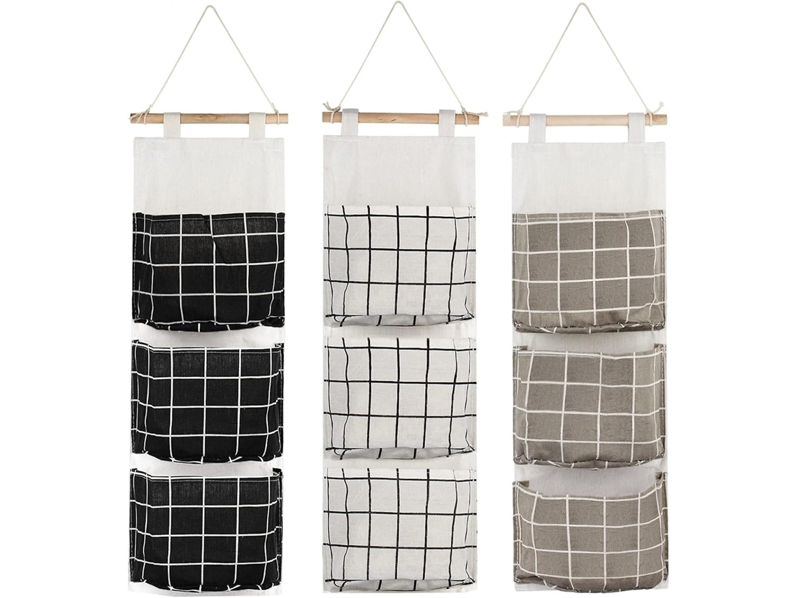 Rebe-3 Bolsas Colgantes De Almacenamiento Con 3 Bolsillos, Organizador De Pared De Tela Auhota Para Dormitorio Baño Cocina - Impermeable