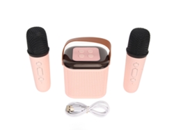 Mini Máquina De Karaoke Portátil Con Luz Rgb, Altavoz Bluetooth Y 2 Micrófonos Inalámbricos - Rosa