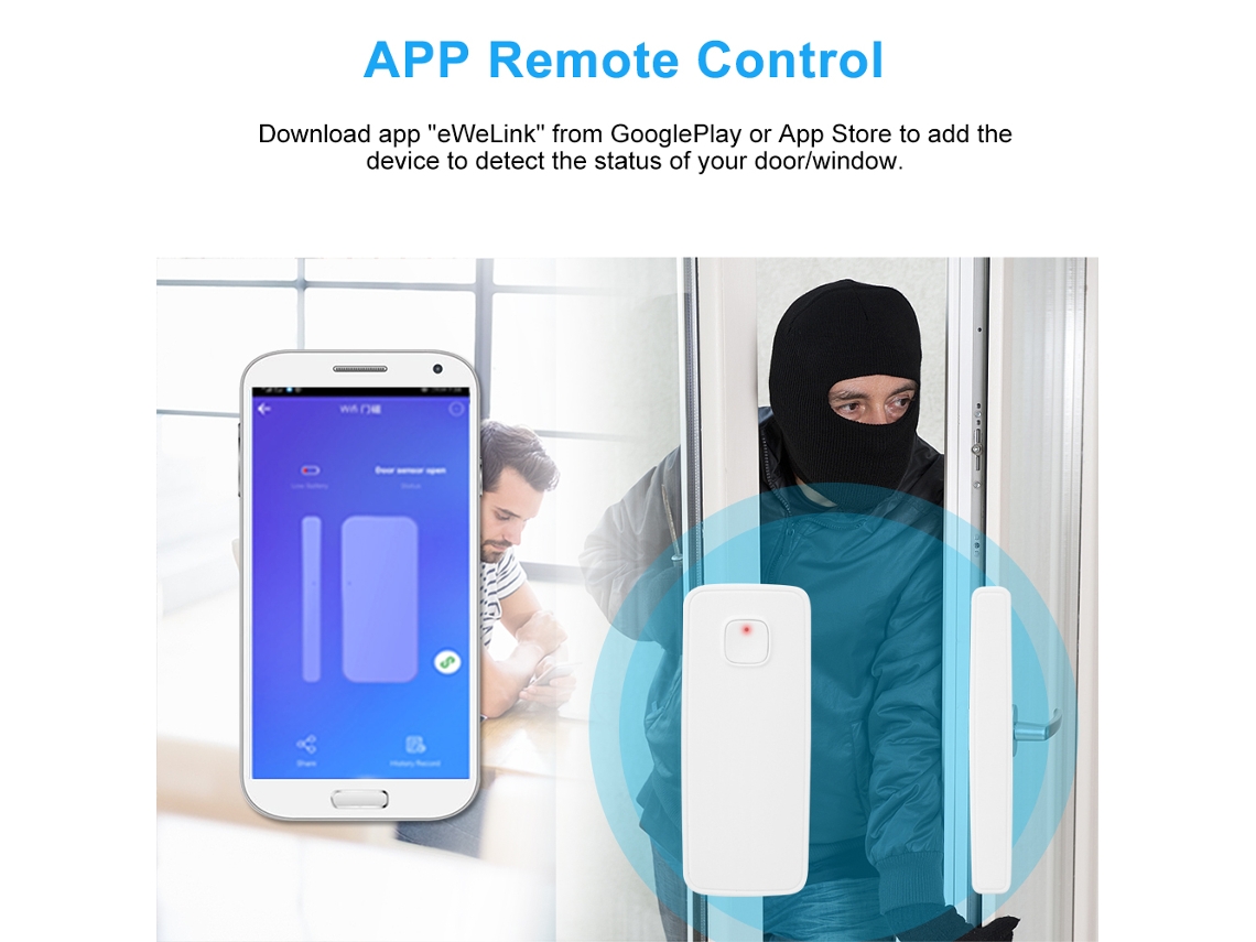 2026-sensor De Puerta Y Ventana Inalámbrico Con Wifi Y Bt, Alarma Antirrobo, Control Por App Ewelink, Interruptor Wifi