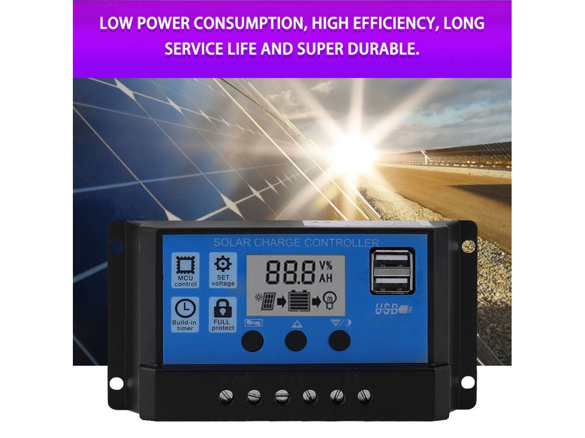 Controlador De Panel Solar Pwm De 100 A Con Pantalla Lcd Y Doble Salida Usb Para Sistema De Alumbrado Público