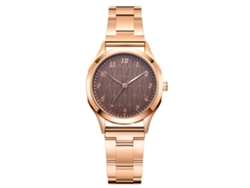 Reloj Analógico Para Mujer Con Brazalete De Aleación De Oro Rosa, Elegante Estilo Marrón.