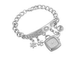 Reloj De Pulsera De Cuarzo Para Mujer Con Diamantes De Imitación, Flor, Corazón Y La Letra "love", Aleación De Plata.