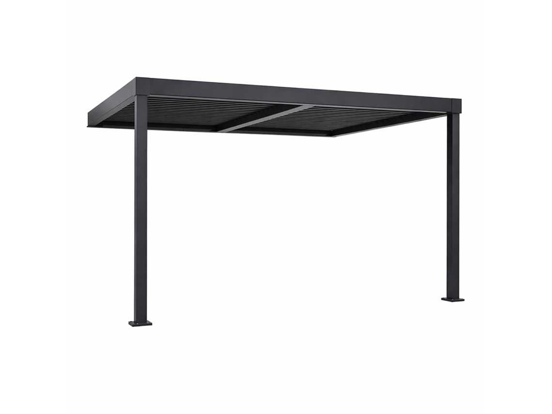 Sifnos Pérgola Bioclimática Adosada De Aluminio Negro, 3 X 3 M