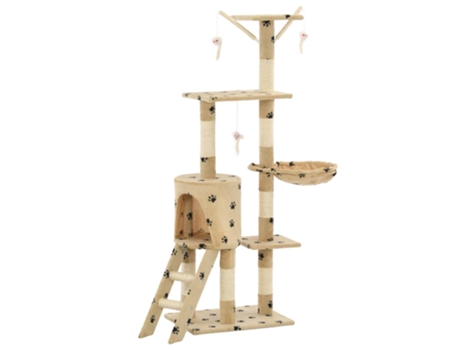 vidaXL Rascador para gatos con poste de sisal 138 cm huellas beige