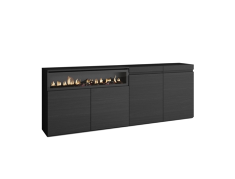 Aparadores para salón 200x75x35cm 4 Puertas Chimenea eléctrica Negro