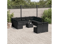 Conjunto de sofá de jardín de 12 piezas con cojines en mimbre sintético negro de DKD Home Decor