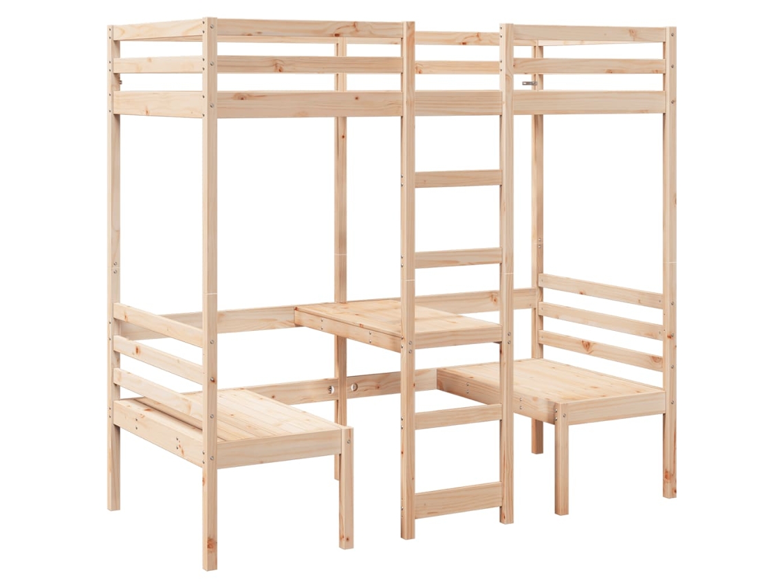 Maison Exclusive - Cama Alta Con Escritorio Y Asientos Madera Maciza 90x200 Cm
