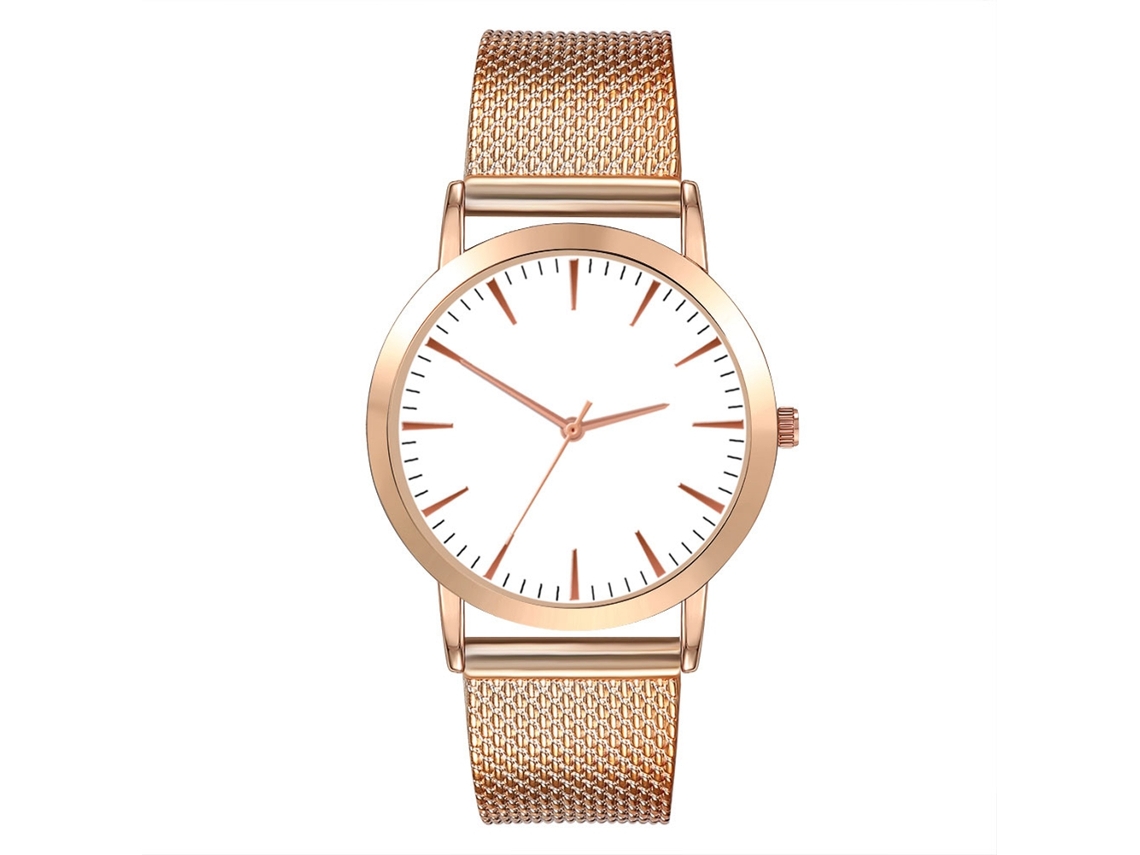 Reloj De Pulsera De Cuarzo Para Hombre Y Mujer Con Dial Redondo Y Correa De Plástico (oro Rosa + Dial Blanco)