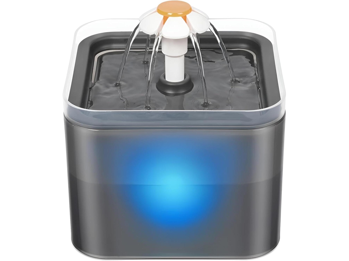 Botella de agua para mascotas de 2 litros con indicador LED de nivel, súper silenciosa, filtro de carbón activado y bebedero incluido - Mdug