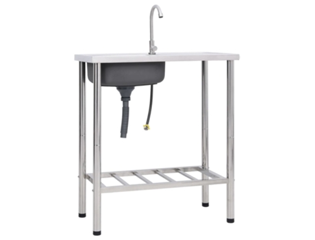vidaXL Fregadero de camping de un seno y grifo acero inoxidable